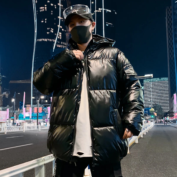 Men's Glossy Black Puffer Jacket