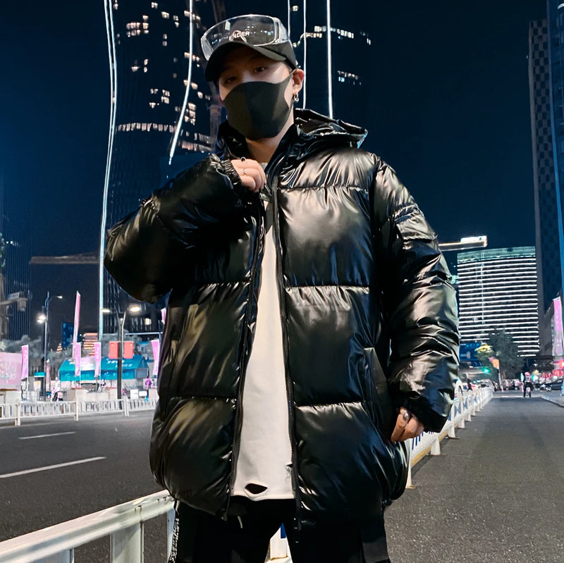 Men's Glossy Black Puffer Jacket