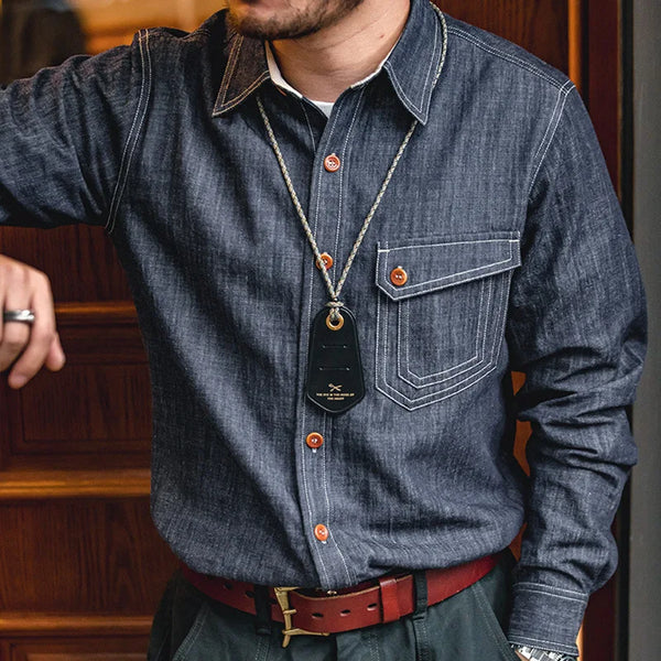 Men's Denim-Style Button-Up Shirt
