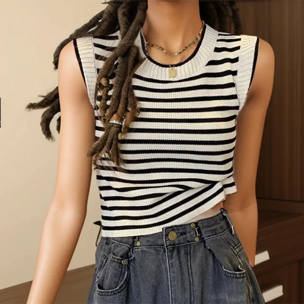 Striped Knit Sleeveless Top